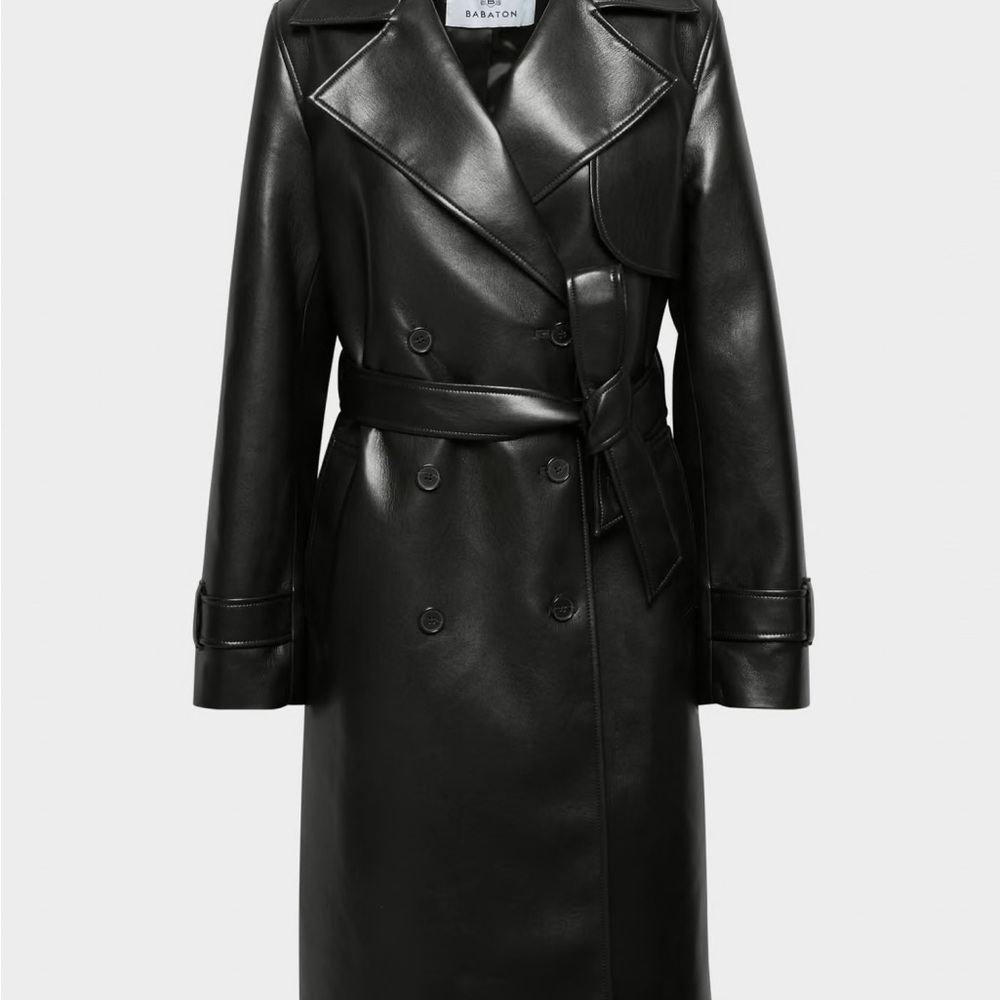 Aritzia Black Leather Trench Coat with Belted Waist